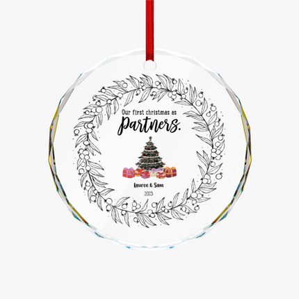 Our First Christmas As Partners Round Glass Ornament