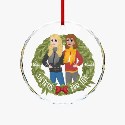 Sisters For Life Round Glass Ornament