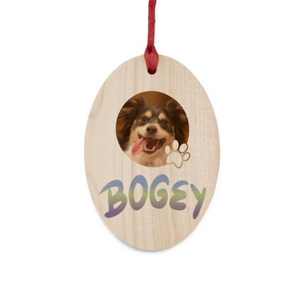 Pet Photo With Name In Gradient Finish Wooden Ornaments