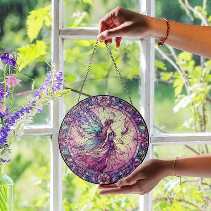 Butterfly Fairy Stained Glass Suncatcher, Purple Flower Fairy Window Hangings, Gift For Mom, Daughter Gift, Fairies Flower Lover Gift
