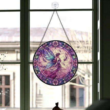 Butterfly Fairy Stained Glass Suncatcher, Purple Flower Fairy Window Hangings, Gift For Mom, Daughter Gift, Fairies Flower Lover Gift