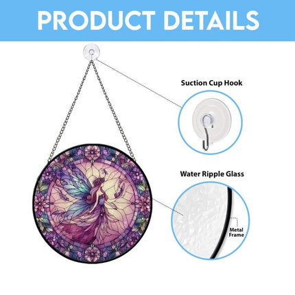 Butterfly Fairy Stained Glass Suncatcher, Purple Flower Fairy Window Hangings, Gift For Mom, Daughter Gift, Fairies Flower Lover Gift