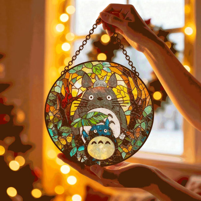 Anime Vintage My Neighbor Faux Stained Glass Suncatcher, Anime Fan Suncatcher, Gift For Friends Window Hanging, Room Decor, Christmas Gift