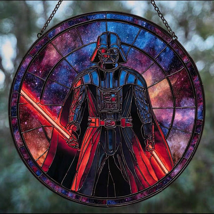 Darth Faux Stained Glass Suncatcher Window Hanging, Sci Fi Galaxy Decor for Him, Dark Side Home Decor Gift