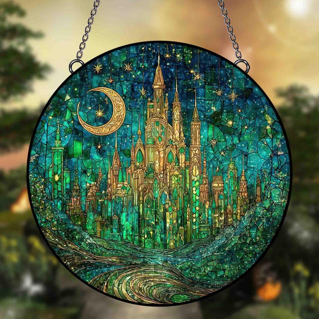 Emerald City Stained Glass Suncatcher, Elphaba and Glinda Suncatcher, Wicked Musical Decor, Christmas Window Hanging, Gift for Theatre Fans