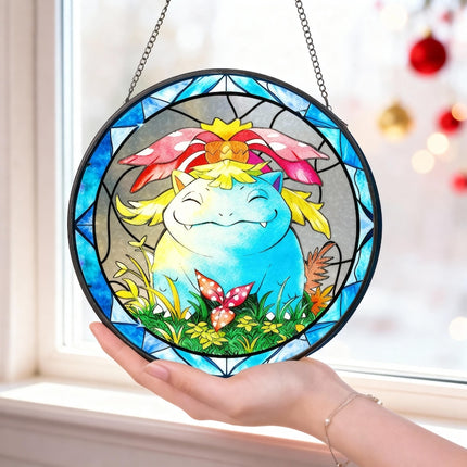 Bulbasaur Stained Glass Suncatcher, Anime Window Hanging, Kids Room Decor