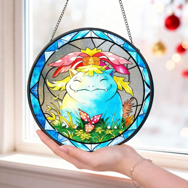 Bulbasaur Stained Glass Suncatcher, Anime Window Hanging, Kids Room Decor