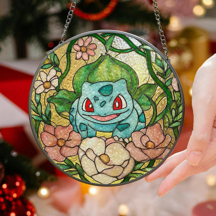 Bulbasaur Stained Glass Suncatcher: Anime Window Hanging