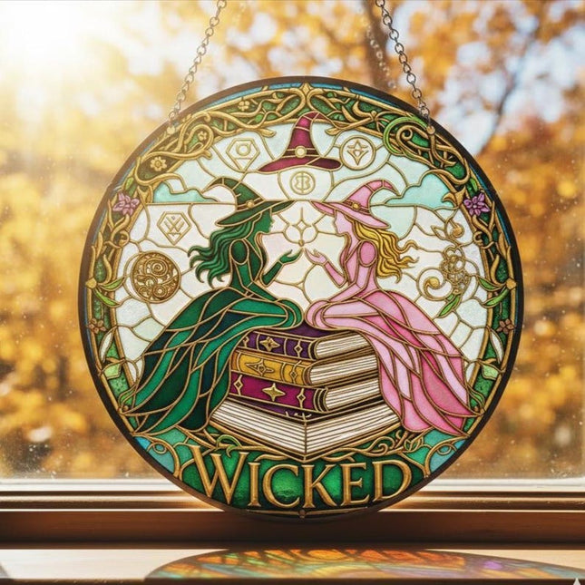 Wicked Musical Stained Glass Suncatcher, Emerald City Suncatcher, Wicked Movie Home Decor, Gift for Wicked Fans, Elphaba & Glinda Suncatcher