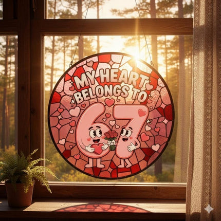 Glass Suncatcher - Six Seven Lovers Window Hanging Decor, Stained Glass Style, Acrylic Suncatcher Valentine, Gift for Couple