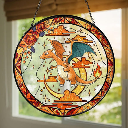 Charizard Stained Glass Suncatcher, Pokemon Window Art, Haunted Garden Home Decor Gift, Pokemon Fan Decor, Window Suncatcher