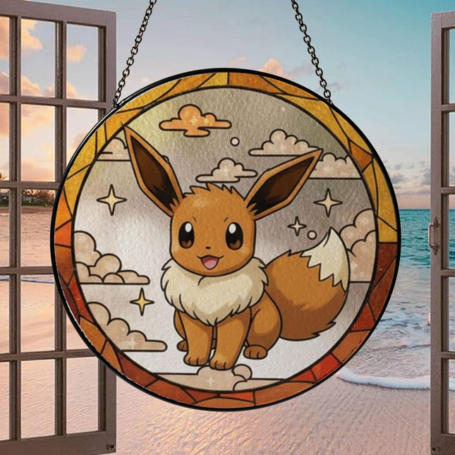 Eevee Acrylic Suncatcher– Cute Pokemon Window Hanging Decor, Anime Fan Gift, Eevee Stained Glass Style Art Suncatcher
