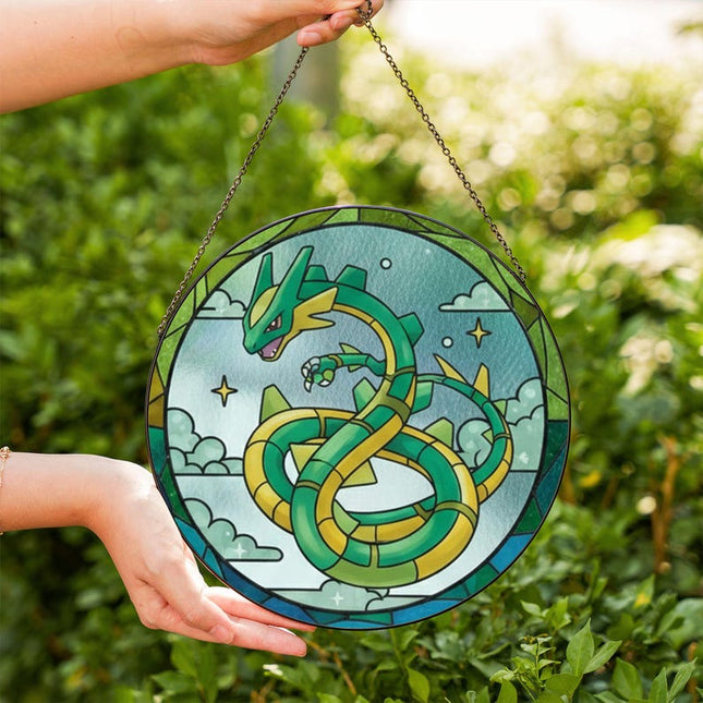 Rayquaza Acrylic Suncatcher Ornament, Legendary Pokémon Window Hanging, Anime Fan Gift, Stained Glass Style Decor
