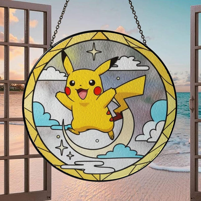 Pikachu Acrylic Suncatcher Ornament, Cute Pokémon Window Hanging Decor, Anime Fan Gift, Stained Glass Style Suncatcher