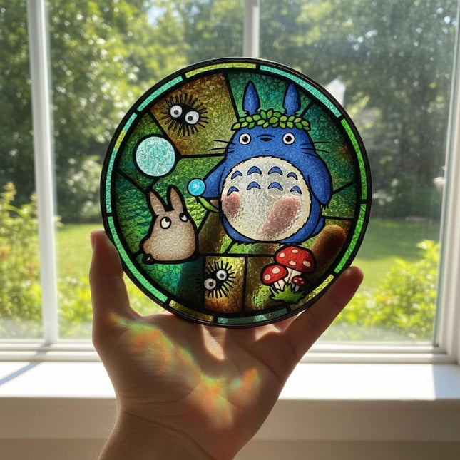 Totoro Inspired Stained Glass Suncatcher, Japanese Animation Studio Movie Art, Anime Lover Gift, My Neighbor Totoro Suncatcher