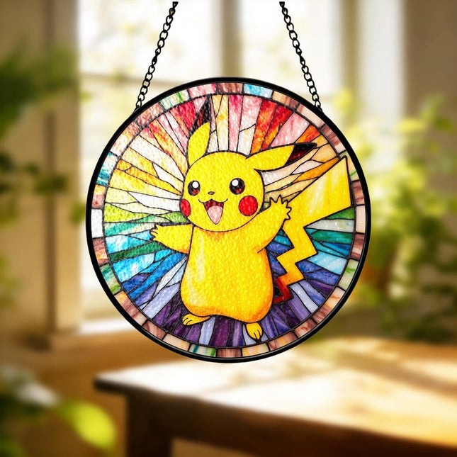 Pikachu Stained Glass Suncatcher Gifts For Kids Pokemon Fans Window Decor Nursery Sun Catcher Rainbow Sunburst Christmas Birthday Gift