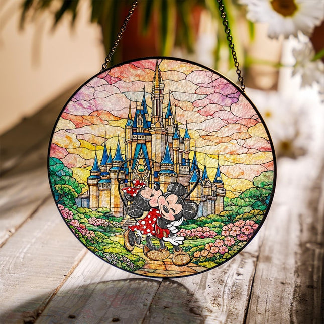 Mickey Minnie Stained Glass Suncatcher, Anniversary Gift for Husband Wife, Disney Couple Decor