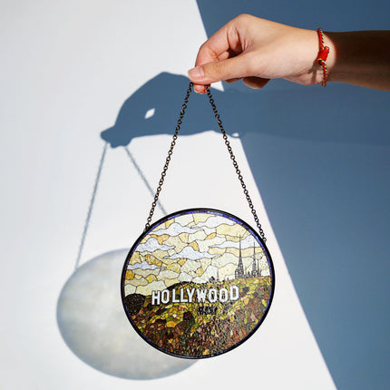 Stained Glass Hollywood Sign Suncatcher Decor Handmade Gift for Movie Lovers