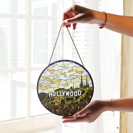 Stained Glass Hollywood Sign Suncatcher Decor Handmade Gift for Movie Lovers