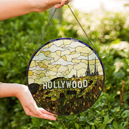 Stained Glass Hollywood Sign Suncatcher Decor Handmade Gift for Movie Lovers