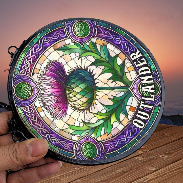 Outlander Stained Glass Suncatcher, Claire and Jamie Window Hanging, Scottish Highland Decor, Movie Fan Gift Hanging Suncatcher
