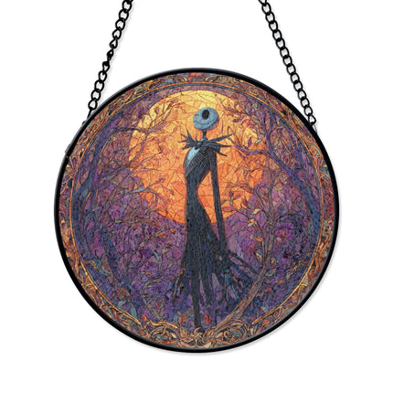 Jack Skellington Stained Glass Suncatcher, Sunset Forest Window Decor, Gothic Halloween Theme, Movie Fans, Spooky Gift Idea