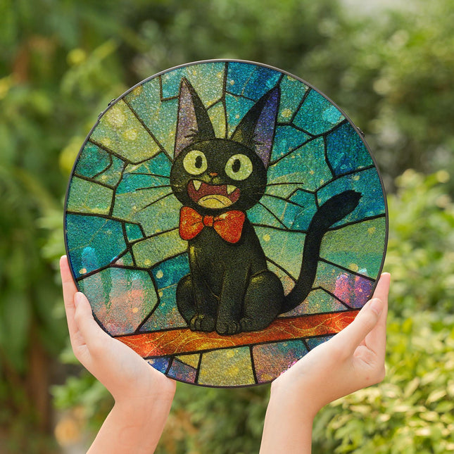 Jiji Cat Stained Glass Suncatcher, Ghibli Studio Suncatcher Window Hanging, Anime Lover Gift, Jiji Cat Anime Decor Stained Glass Suncatcher