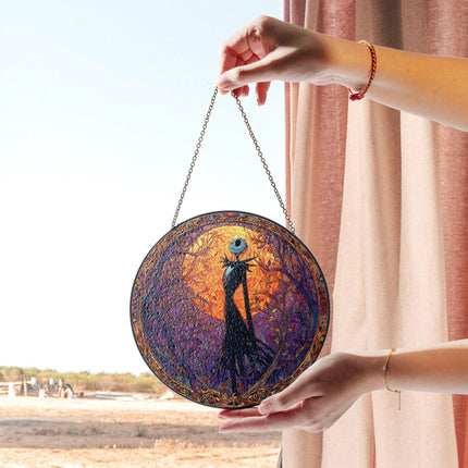 Jack Skellington Stained Glass Suncatcher, Sunset Forest Window Decor, Gothic Halloween Theme, Movie Fans, Spooky Gift Idea