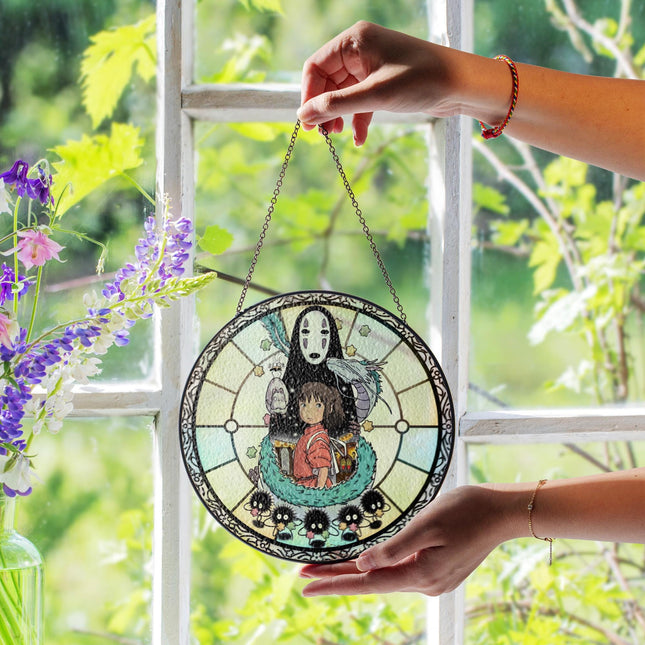 Ghibli Spirited Away Stained Glass Suncatcher, Ghibli Studio Suncatcher Window Hanging, Anime Lover Gift, Anime Hanging Home Decor