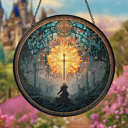 Dark Souls Stained Glass Suncatcher Window Hanging, Artorias Bonfire Ornament, Elden Ring Inspired Gothic Decor for Gamer Gift