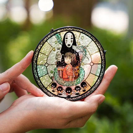 Ghibli Spirited Away Stained Glass Suncatcher, Ghibli Studio Suncatcher Window Hanging, Anime Lover Gift, Anime Hanging Home Decor