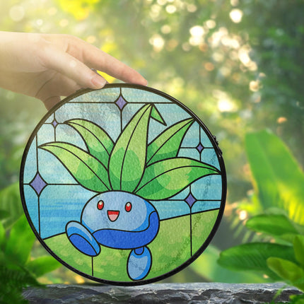 Oddish Stained Glass Suncatcher Cute Oddish Window Hanging Decor, Oddish Botanical Anime Gift for Fans & Collectors, Oddish Suncatcher Decor