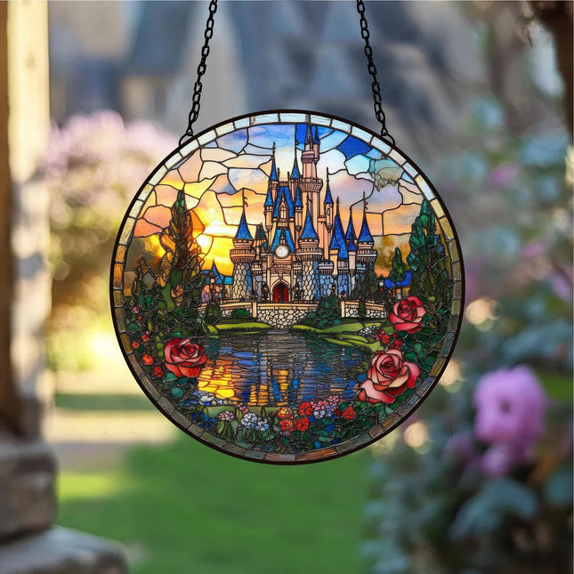 Disneyland Castle Stained Glass Suncatcher, Disney Fan Window Decor Magical Kingdom, Window Gifts Suncatcher, Magic Kingdom Suncatcher Gift