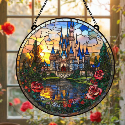 Disneyland Castle Stained Glass Suncatcher, Disney Fan Window Decor Magical Kingdom, Window Gifts Suncatcher, Magic Kingdom Suncatcher Gift