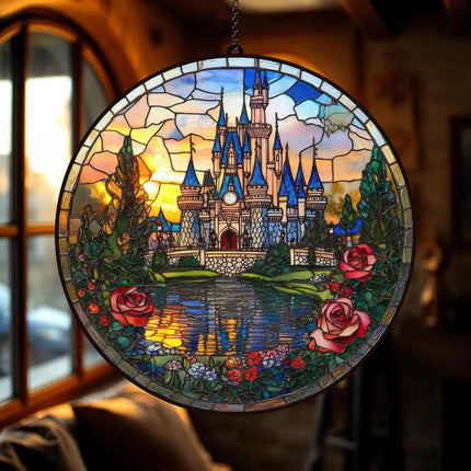 Disneyland Castle Stained Glass Suncatcher, Disney Fan Window Decor Magical Kingdom, Window Gifts Suncatcher, Magic Kingdom Suncatcher Gift