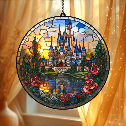 Disneyland Castle Stained Glass Suncatcher, Disney Fan Window Decor Magical Kingdom, Window Gifts Suncatcher, Magic Kingdom Suncatcher Gift