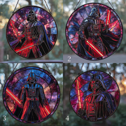 Darth Faux Stained Glass Suncatcher Window Hanging, Sci Fi Galaxy Decor for Him, Dark Side Home Decor Gift