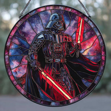 Darth Faux Stained Glass Suncatcher Window Hanging, Sci Fi Galaxy Decor for Him, Dark Side Home Decor Gift