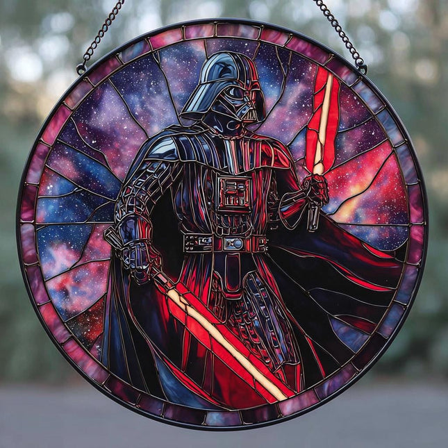 Darth Faux Stained Glass Suncatcher Window Hanging, Sci Fi Galaxy Decor for Him, Dark Side Home Decor Gift