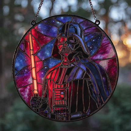 Darth Faux Stained Glass Suncatcher Window Hanging, Sci Fi Galaxy Decor for Him, Dark Side Home Decor Gift
