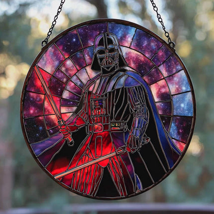 Darth Faux Stained Glass Suncatcher Window Hanging, Sci Fi Galaxy Decor for Him, Dark Side Home Decor Gift