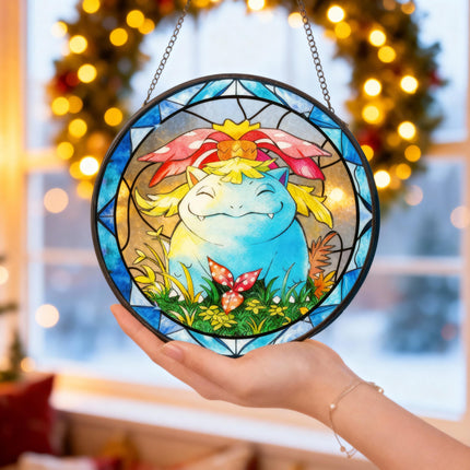 Bulbasaur Stained Glass Suncatcher, Anime Window Hanging, Kids Room Decor