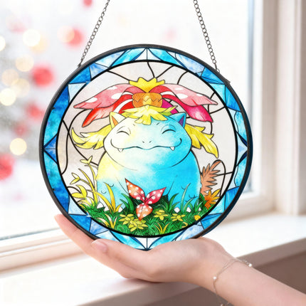 Bulbasaur Stained Glass Suncatcher, Anime Window Hanging, Kids Room Decor