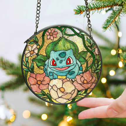 Bulbasaur Stained Glass Suncatcher: Anime Window Hanging