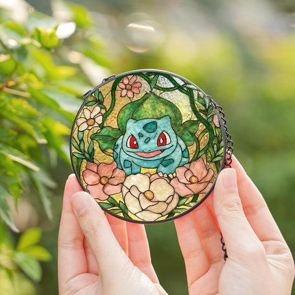 Bulbasaur Stained Glass Suncatcher: Anime Window Hanging