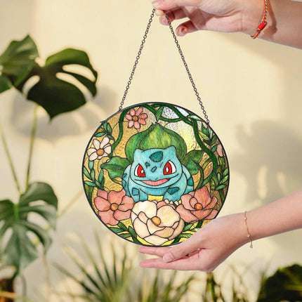 Bulbasaur Stained Glass Suncatcher: Anime Window Hanging