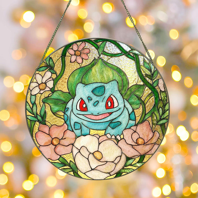 Bulbasaur Stained Glass Suncatcher: Anime Window Hanging