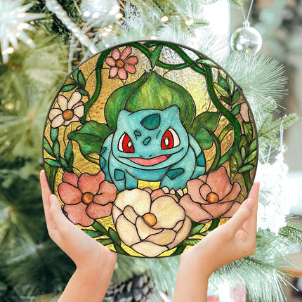 Bulbasaur Stained Glass Suncatcher: Anime Window Hanging