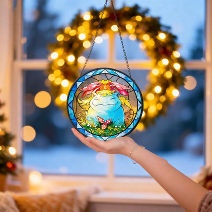 Bulbasaur Stained Glass Suncatcher, Anime Window Hanging, Kids Room Decor