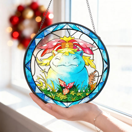 Bulbasaur Stained Glass Suncatcher, Anime Window Hanging, Kids Room Decor